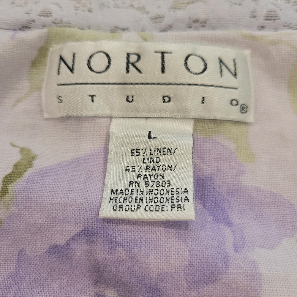 Linen, Floral Lavender Sleeveless Top And  Matching Pants, Norton Studio, Lace - Picture 9 of 10